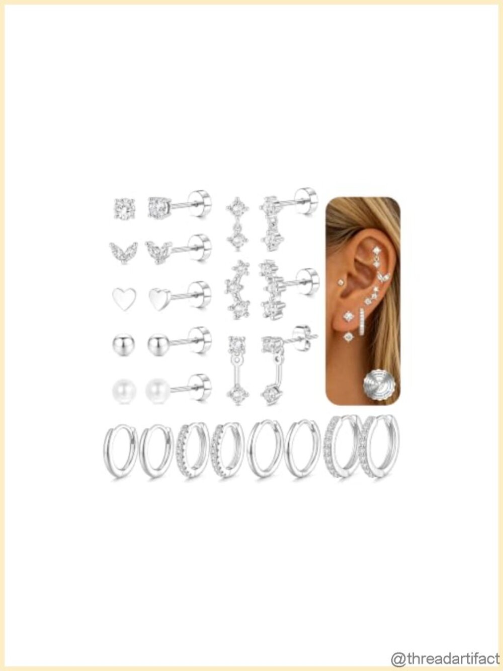 Stainless Steel Flat Back Stud Earrings 14K Gold Plated Hypoallergenic Set